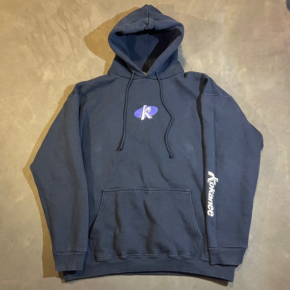 Vintage 90s Kokanee Beer Navy Blue Hoodie Alstyle Y2K Boxy Skate Surf Grunge
